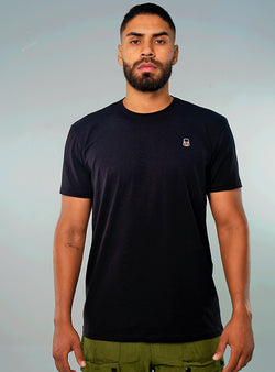 CAMISETA ALGODÓN NEGRA BORDADO ROSA