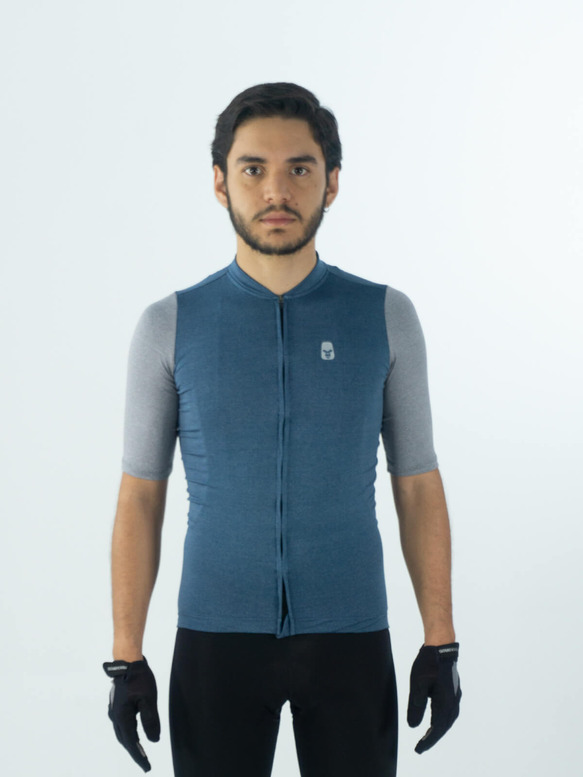 JERSEY AZUL SLIM MANGA CORTA GRIS