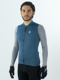 JERSEY AZUL SLIM MANGA LARGA GRIS