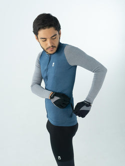 JERSEY AZUL SLIM MANGA LARGA GRIS